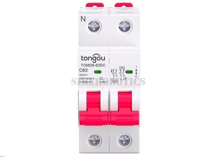 Jistič DC 40A/C 2P Tongou TOMD6-63DC na DIN lištu (12-550Vdc)