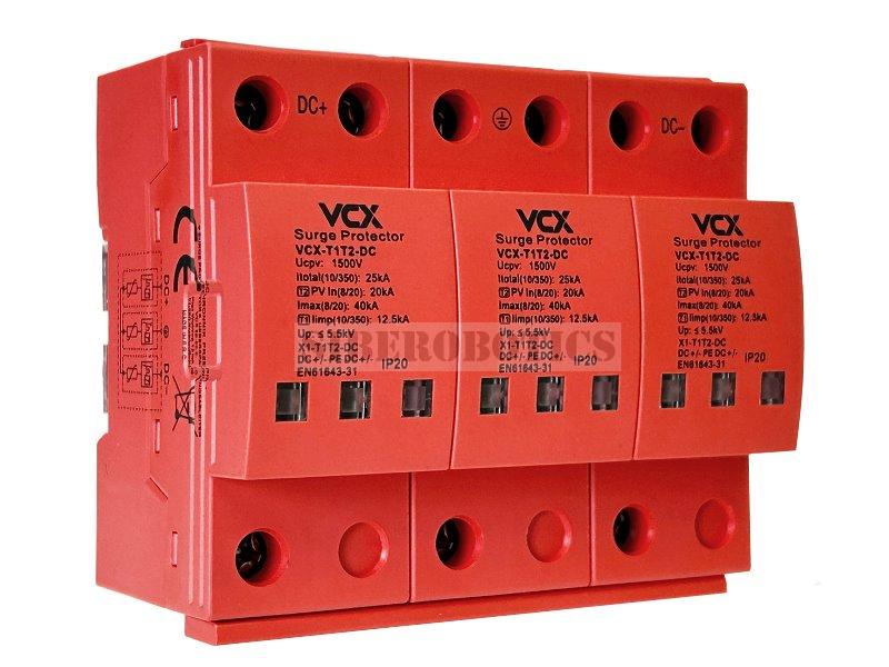 Přepěťová ochrana VCX DC třída T1T2 (B+C) 3P 1500V 12.5kA RED
