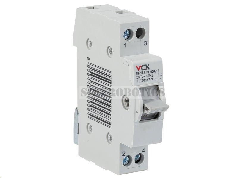 Přepínač pro výběr síťového napájení VCX SF163, 1-0-2, 1P, 63A, na DIN lištu